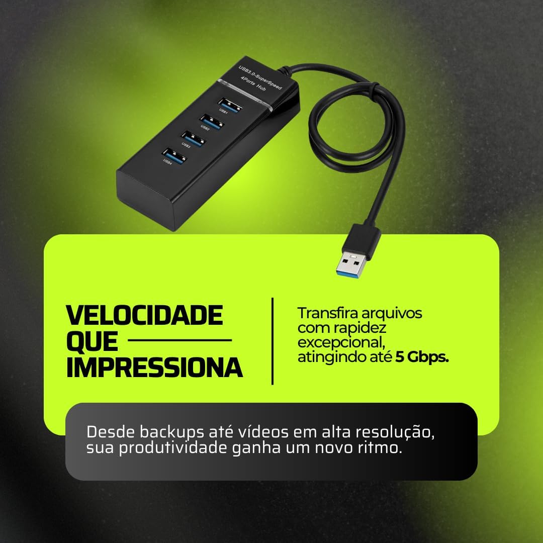 Expansor Hub Usb 3.0 4 Portas Com Led Super Rápido 5.0 Gbps