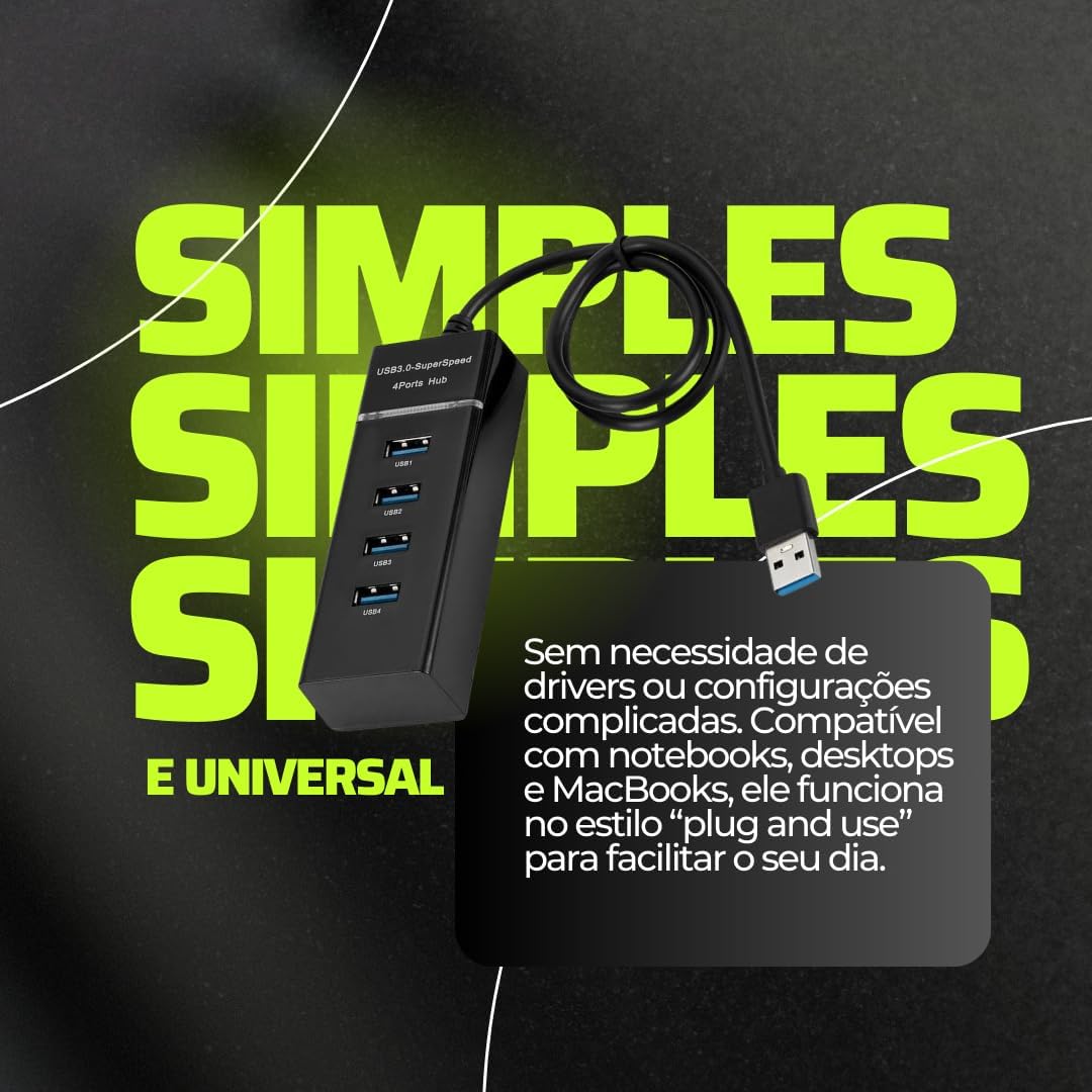 Expansor Hub Usb 3.0 4 Portas Com Led Super Rápido 5.0 Gbps