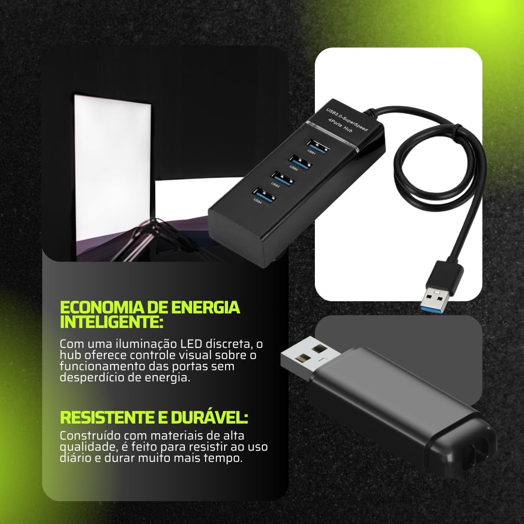 Expansor Hub Usb 3.0 4 Portas Com Led Super Rápido 5.0 Gbps