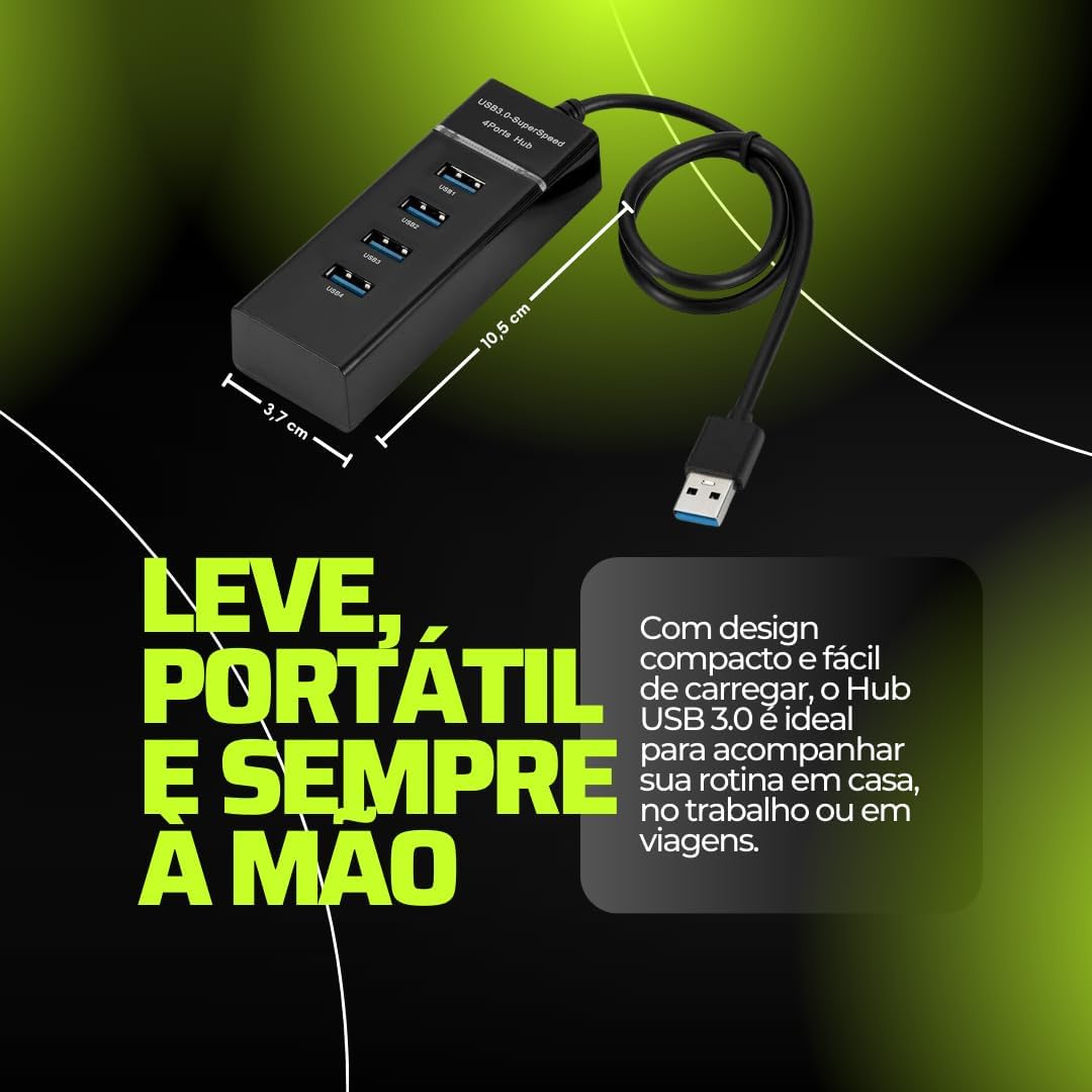 Expansor Hub Usb 3.0 4 Portas Com Led Super Rápido 5.0 Gbps