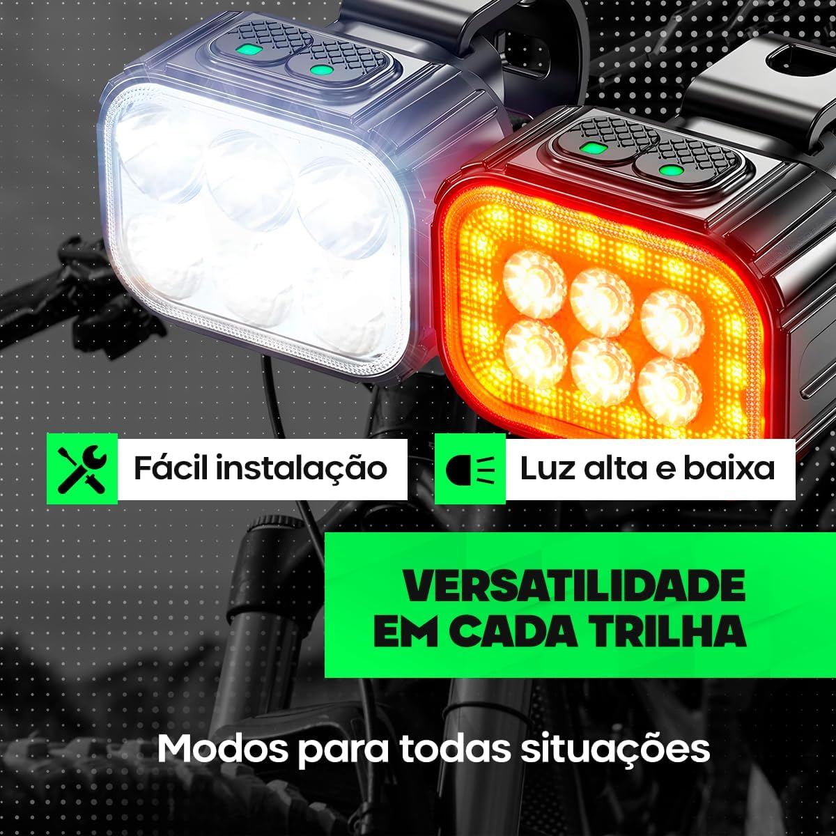 Lanterna Bike Kit Farol Bike 6 Led Recarregável USB a Prova da Água