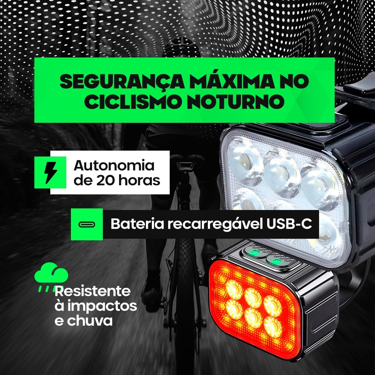 Lanterna Bike Kit Farol Bike 6 Led Recarregável USB a Prova da Água