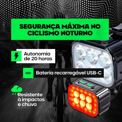 Lanterna Bike Kit Farol Bike 6 Led Recarregável USB a Prova da Água
