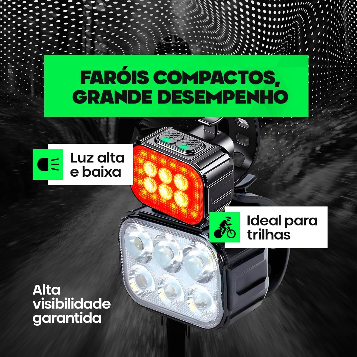 Lanterna Bike Kit Farol Bike 6 Led Recarregável USB a Prova da Água