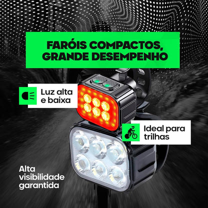 Lanterna Bike Kit Farol Bike 6 Led Recarregável USB a Prova da Água