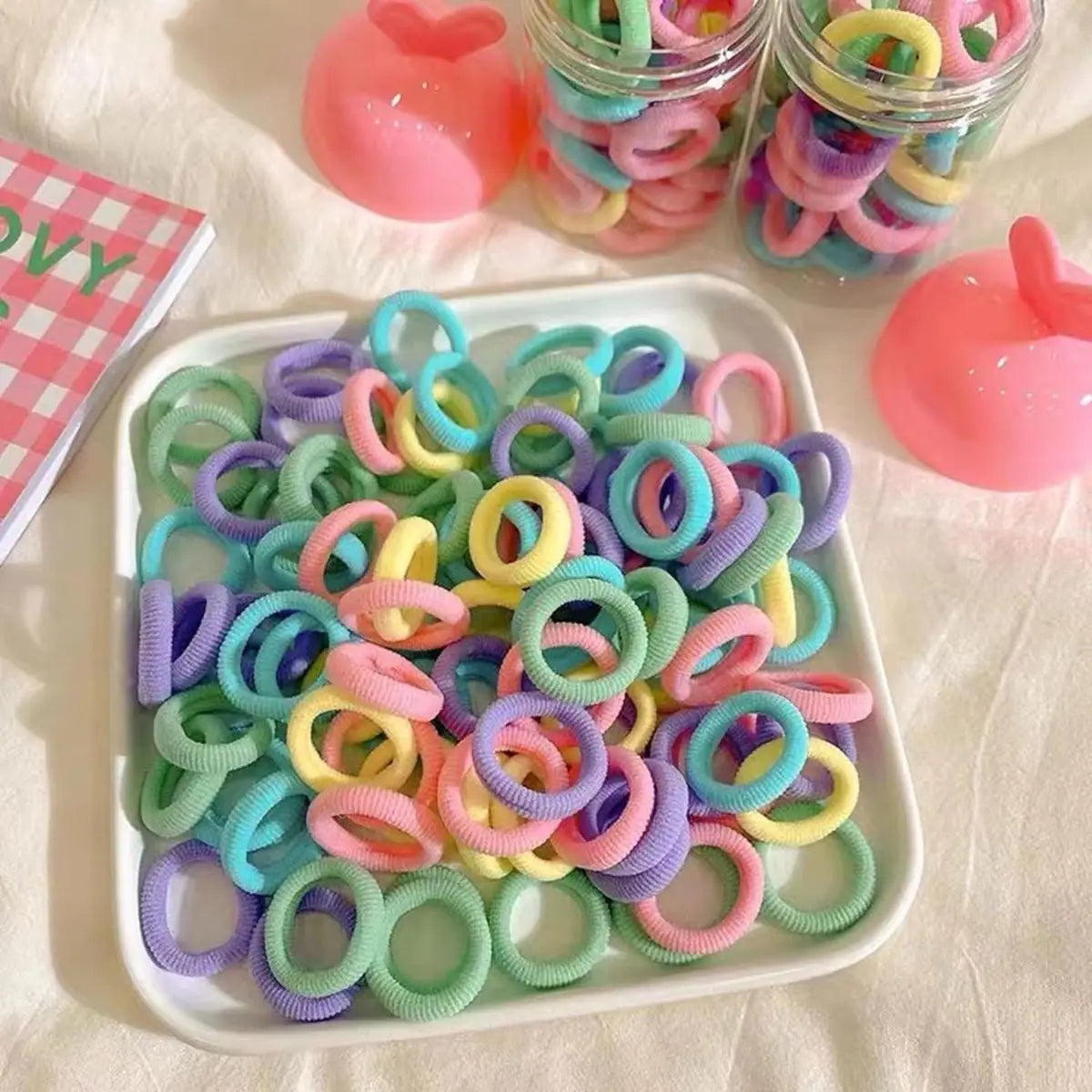 Rabicó 100 Xuxinha Elástico de Cabelo Kit Cores Doces Doces Infantil/Adulto