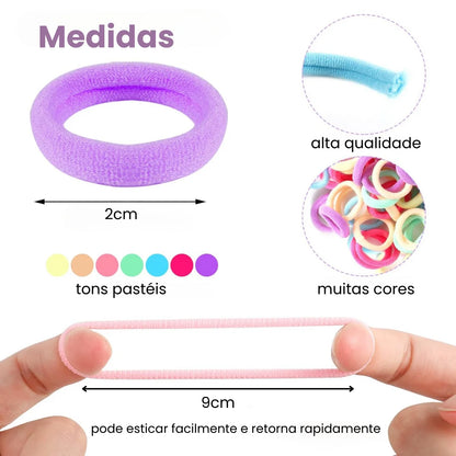 Rabicó 100 Xuxinha Elástico de Cabelo Kit Cores Doces Doces Infantil/Adulto